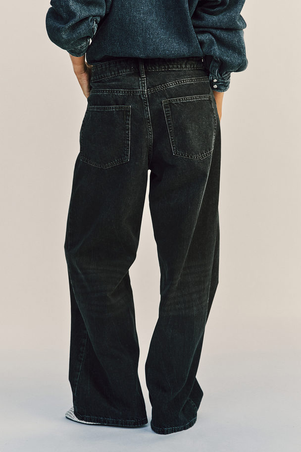 H&M Wide Denim Trousers Black/washed Out