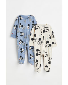 Set Van 2 Katoenen Pyjamapakjes Met Print Blauw/mickey Mouse
