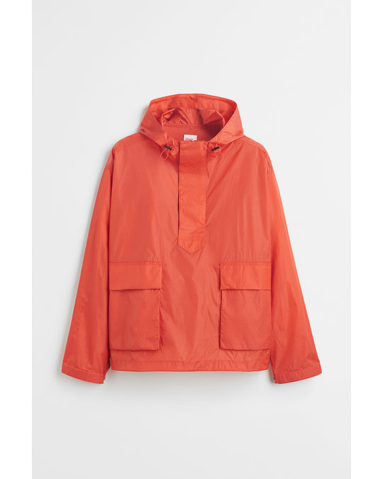H&M Water-resistant Nylon Popover Jacket Fire Orange