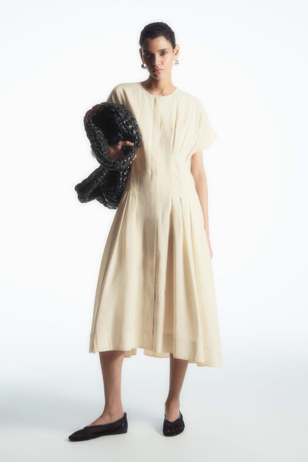 COS Waisted Pleated Midi Dress Ivory