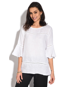Round Collar Tunic With Lace Insert And Ruffled Sleeves