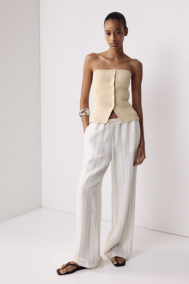 H&M Linen-blend Trousers Cream/pinstriped