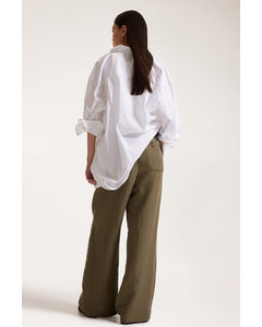 Linen-blend Trousers Dark Khaki Green