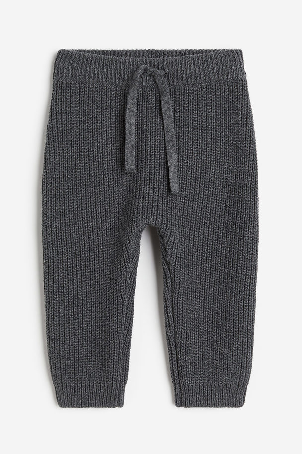 H&M Rib-knit Cotton Trousers Dark Grey