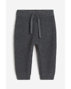 Rib-knit Cotton Trousers Dark Grey