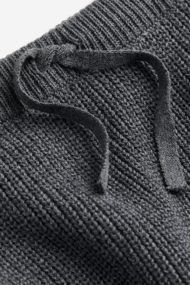 H&M Rib-knit Cotton Trousers Dark Grey