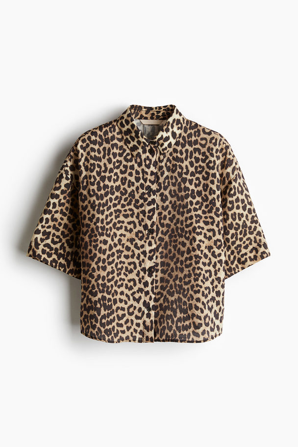 H&M Gemusterte Bluse Beige/Leopardenprint