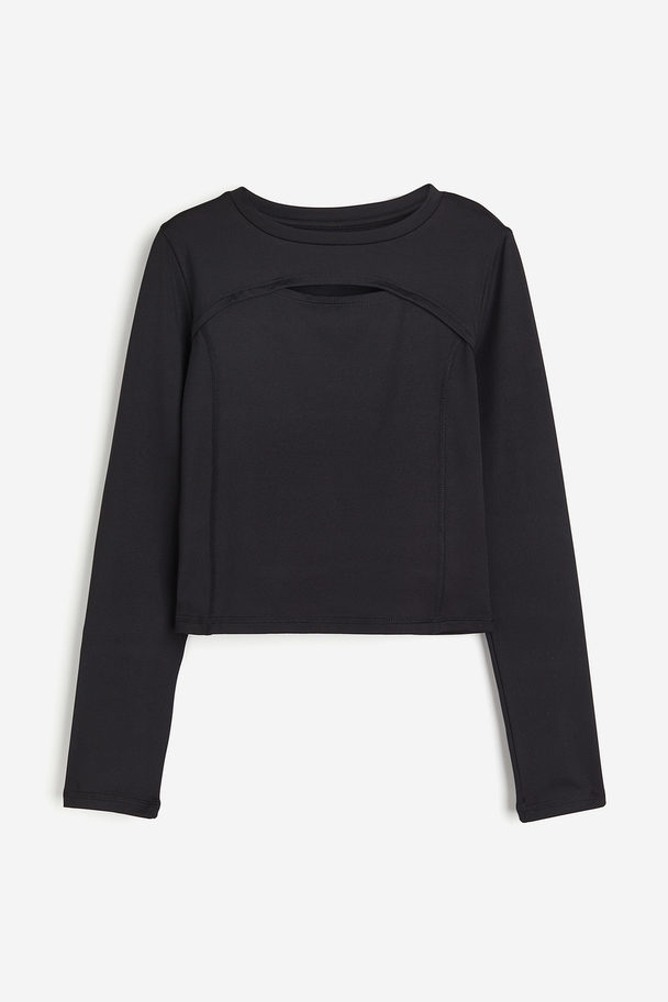 H&M DryMove™ Sportshirt mit Cut-out Schwarz