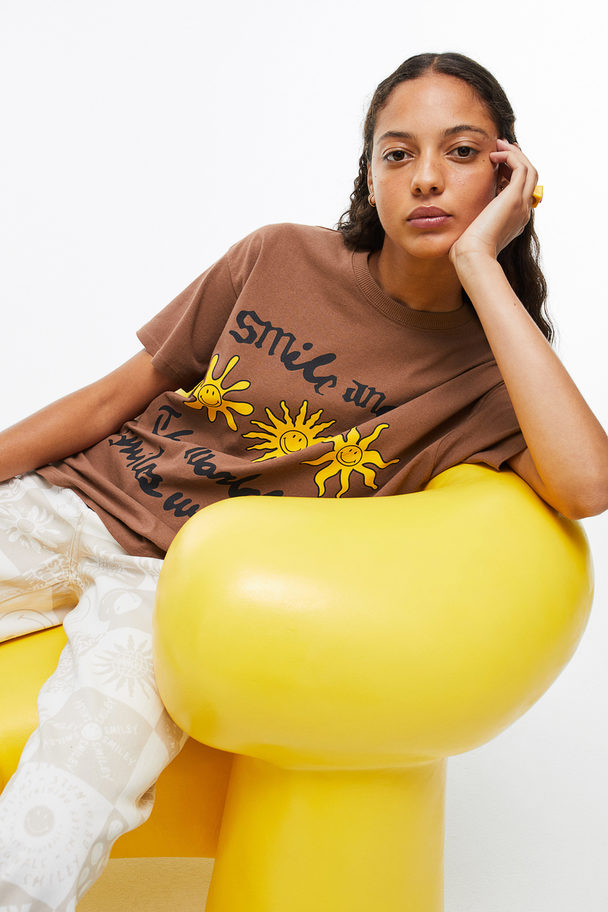 H&M Printed T-shirt Brown/smiley®