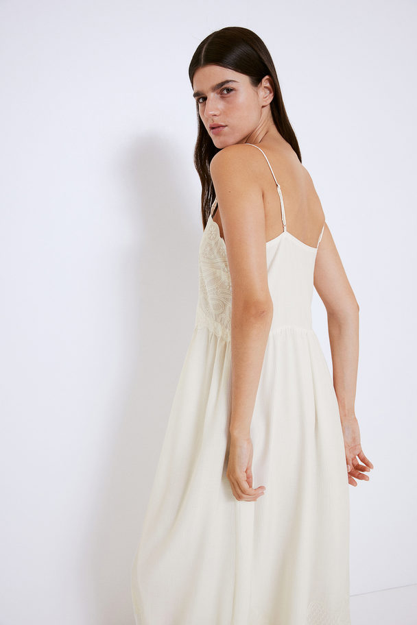 H&M Embroidered Strappy Dress Cream