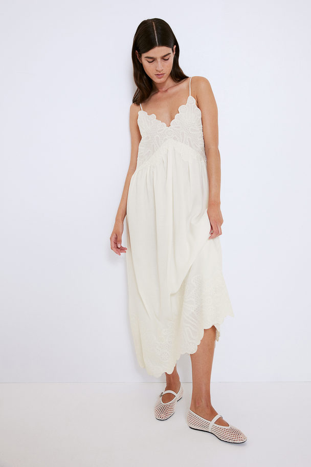 H&M Embroidered Strappy Dress Cream