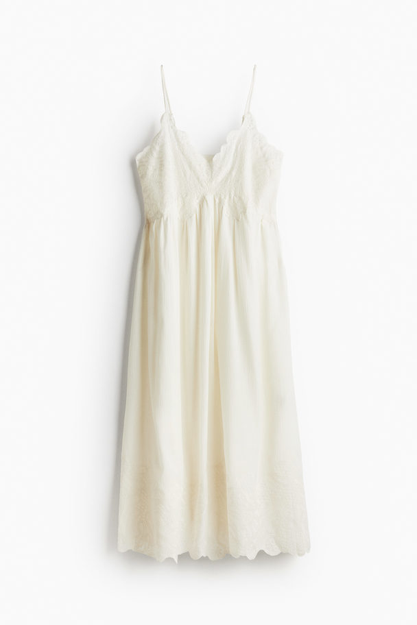 H&M Embroidered Strappy Dress Cream