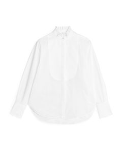 Ruffle-neck Tuxedo Shirt White