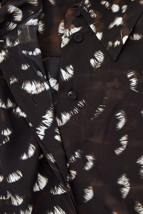 COS The Feather-print Silk Shirt Black / Feather Print