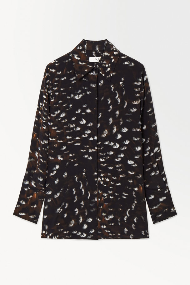 COS The Feather-print Silk Shirt Black / Feather Print