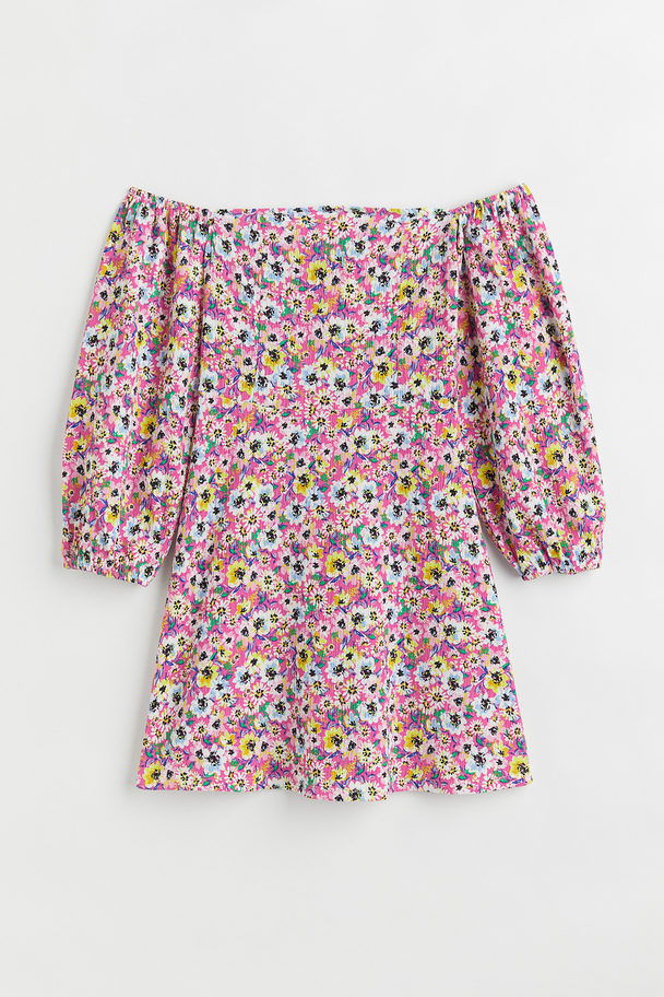 H&M Crinkled Off-the-shoulder Dress Pink/floral
