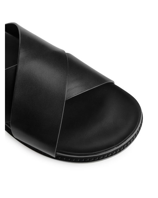 Arket Criss-cross Leather Slide Sandals Black