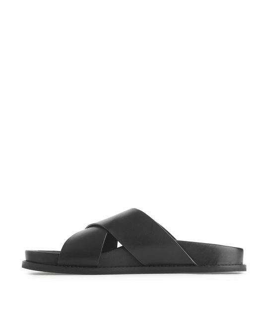 Arket Criss-cross Leather Slide Sandals Black