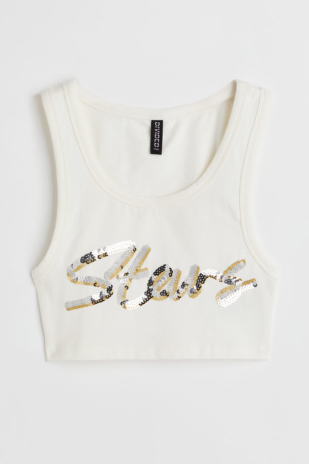 H&M Crop Top With Sequins White