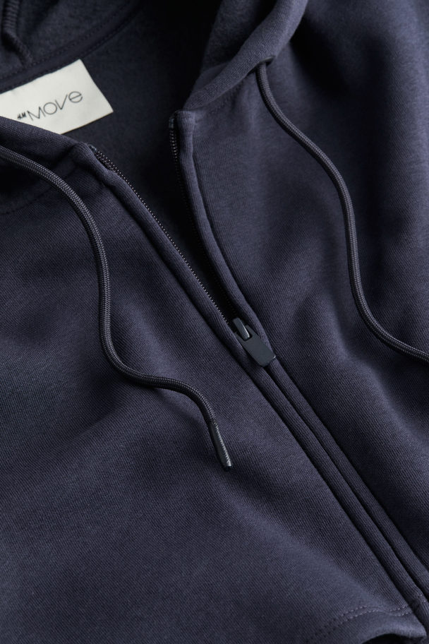 H&M Drymove™ Cropped Zip-through Sports Hoodie Steel Blue