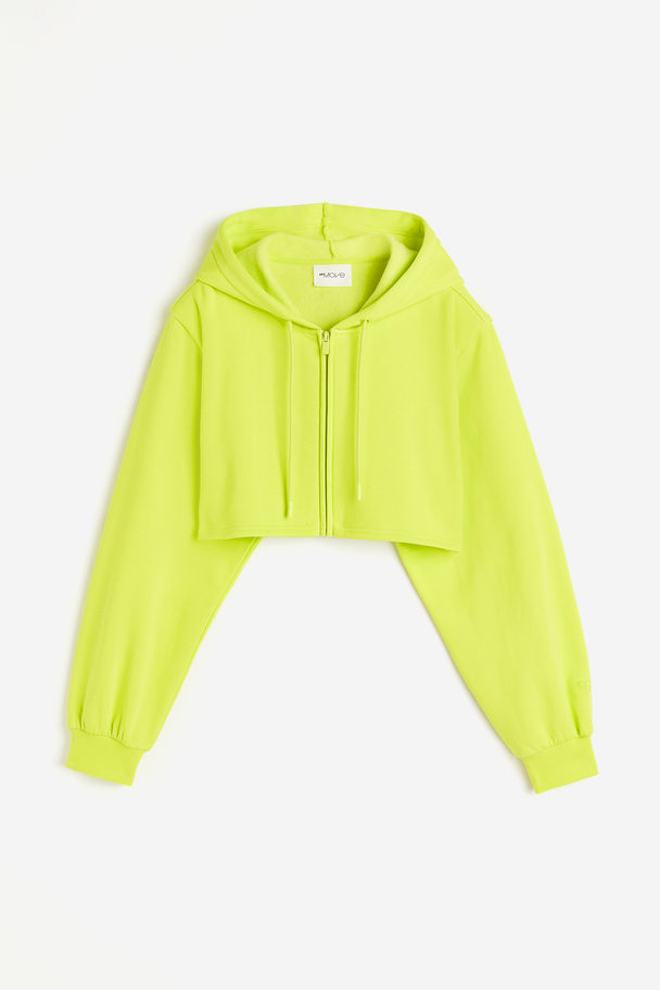 H&M Drymove™ Cropped Zip-through Sports Hoodie Neon Green