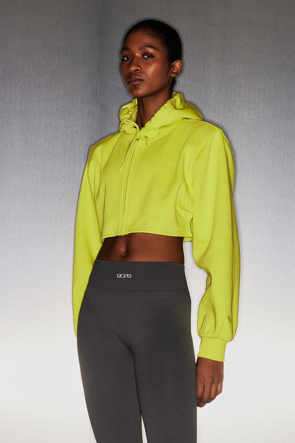 H&M Drymove™ Cropped Træningshoodie Med Lynlås Neongrøn