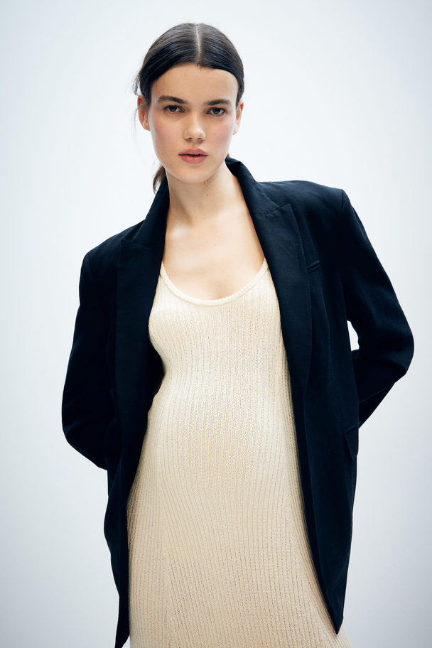 H&M Mama Long Rib-knit Dress Light Beige