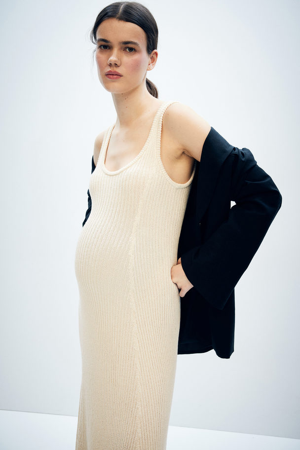 H&M Mama Long Rib-knit Dress Light Beige