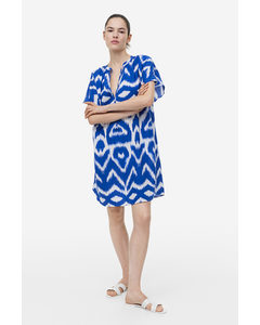 Cotton Tunic Dress Bright Blue/zigzag-patterned
