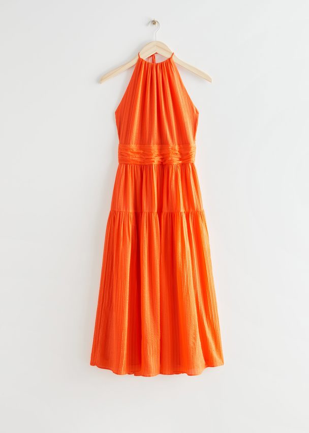 & Other Stories Mulberry Silk Halter Midi Dress Orange