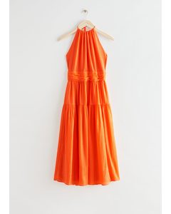 Mulberry Silk Halter Midi Dress Orange