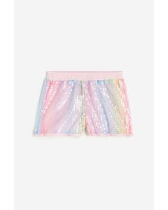 Pailletbesatte Pull On-shorts Lys Rosa