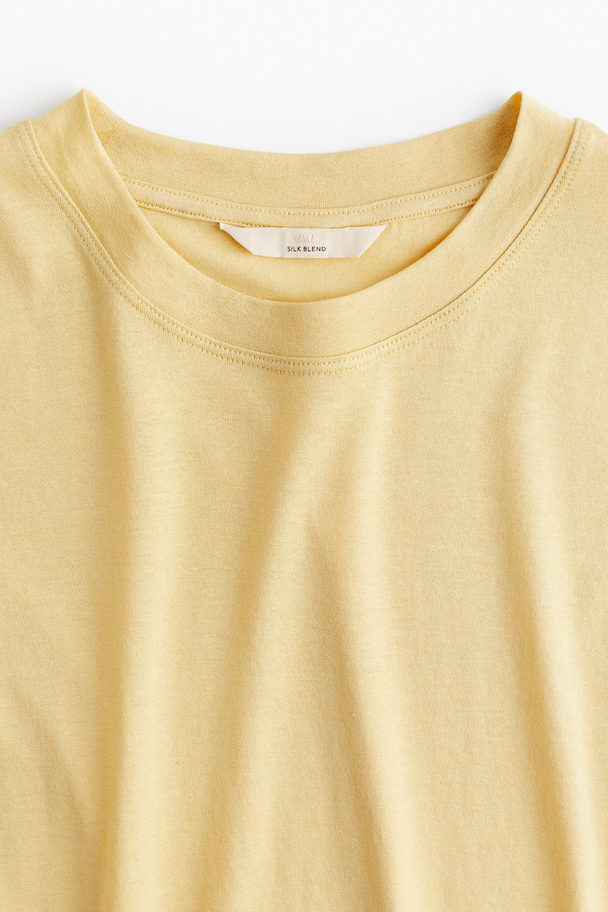 H&M Silk-blend T-shirt Light Yellow