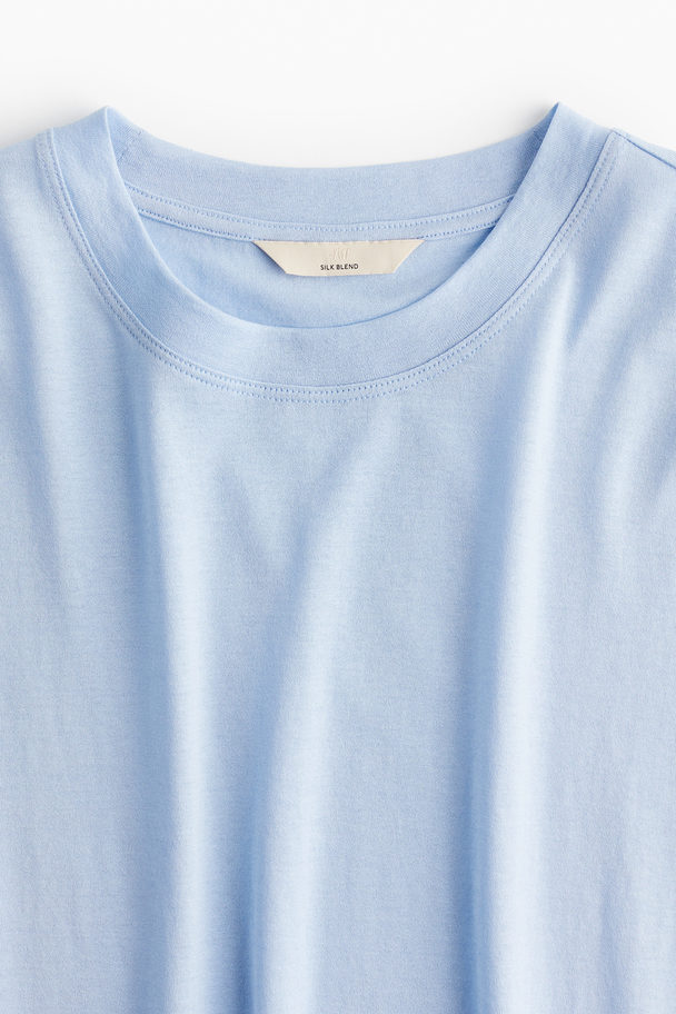 H&M Silk-blend T-shirt Light Blue