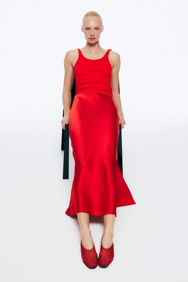 H&M Crêpe Satin Skirt Bright Red