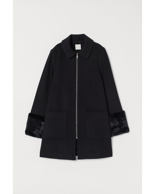 H&M Coat With Faux Fur Black