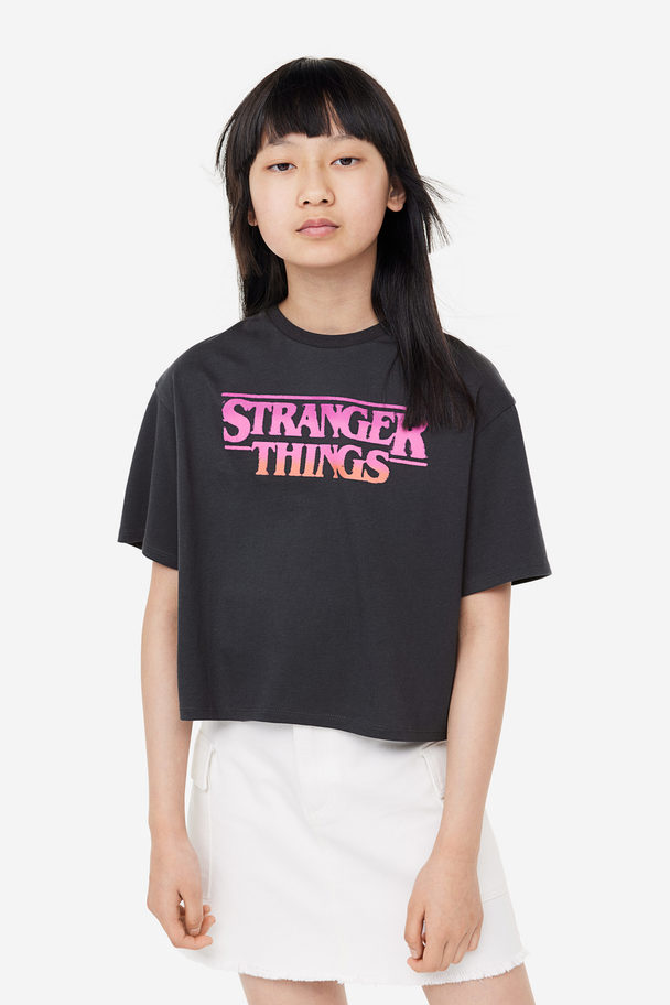 H&M Oversized T-shirt Met Print Zwart/stranger Things