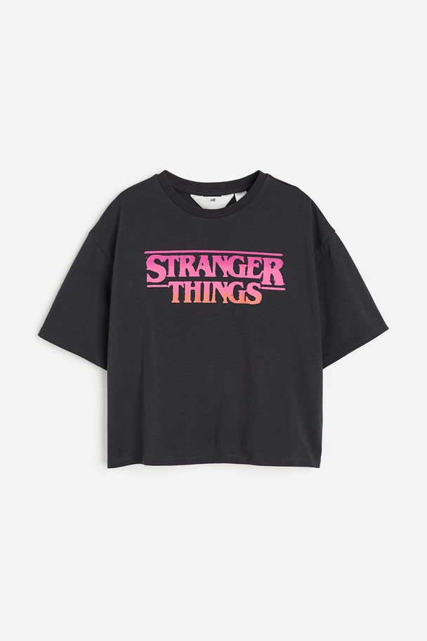 H&M Oversized T-shirt Met Print Zwart/stranger Things