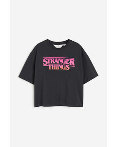 Oversized T-shirt Med Tryck Svart/stranger Things