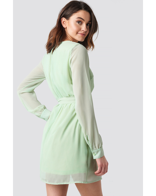 NA-KD Chiffon Dress Green