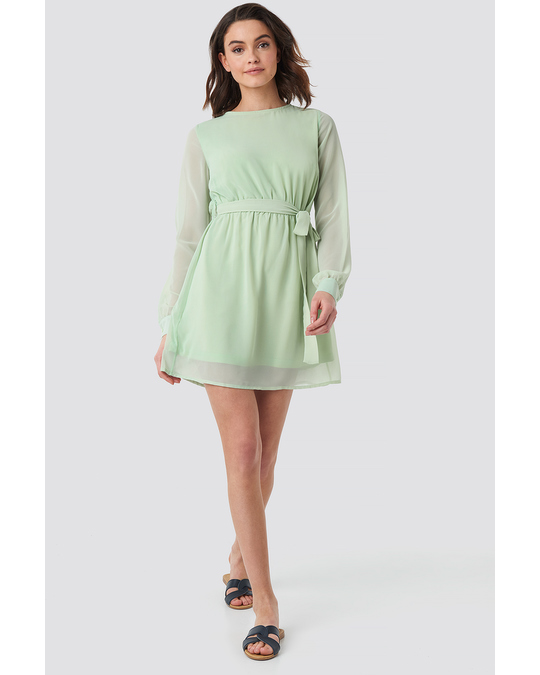 NA-KD Chiffon Dress Green