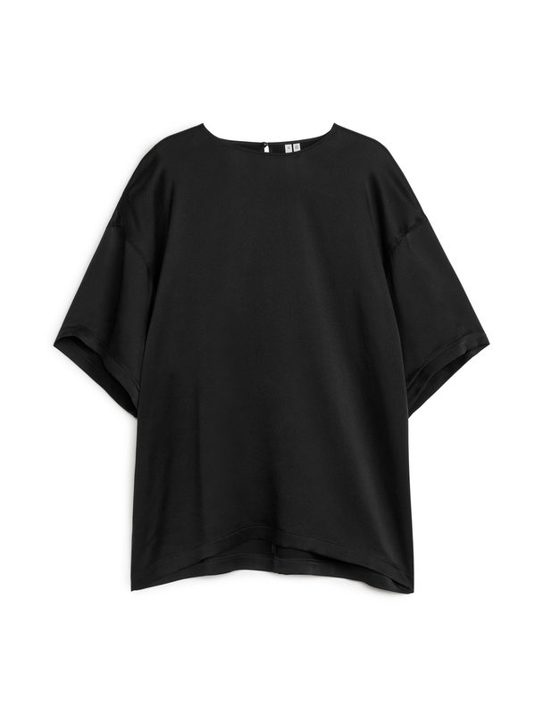 ARKET Oversized Zijden T-shirt Zwart