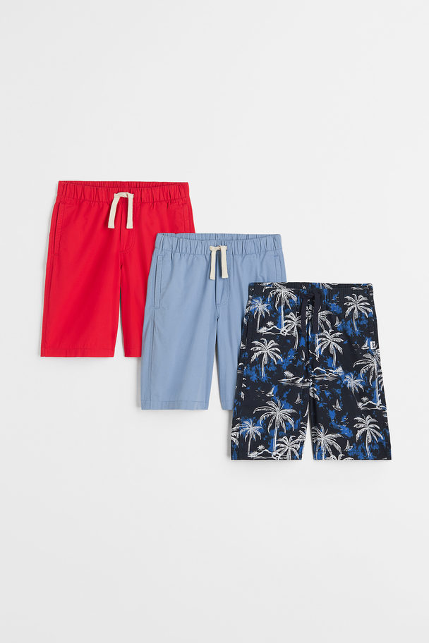 H&M Set Van 3 Katoenen Shorts Donkerblauw/palmbomen