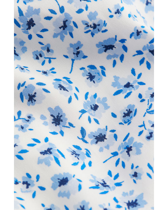H&M Puff-sleeved Satin Dress Light Blue/small Flowers
