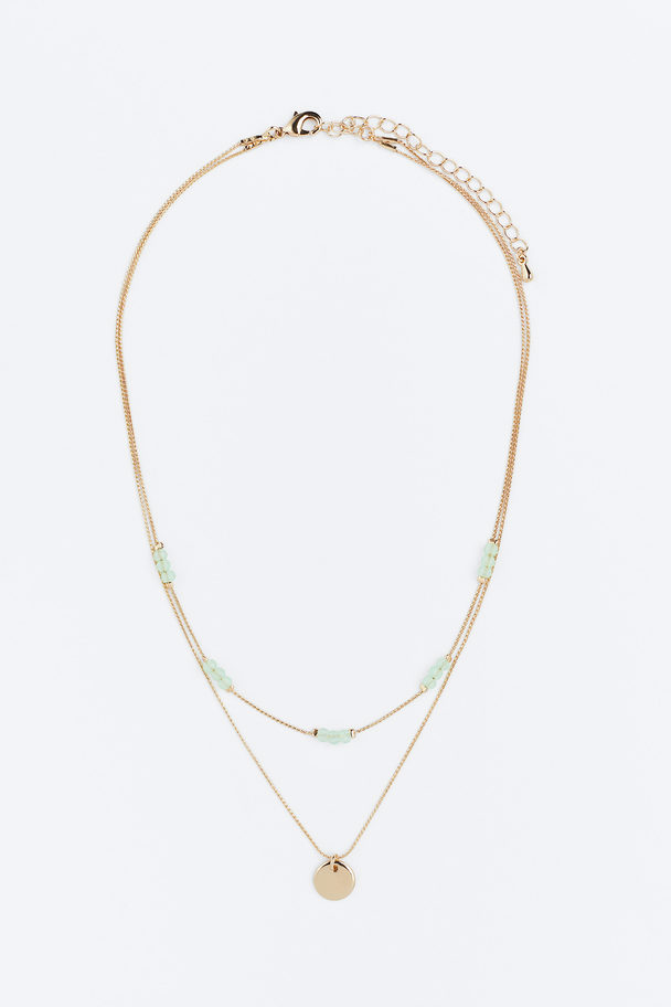 H&M Zweireihige Halskette Goldfarben/Helltürkis