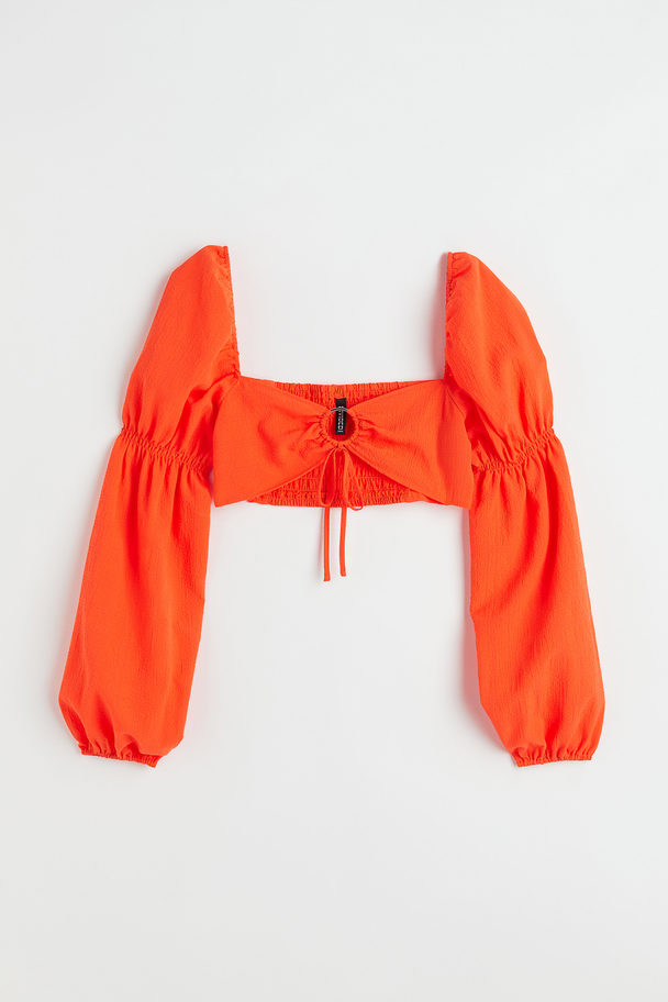 H&M Balloon-sleeved Cropped Blouse Orange