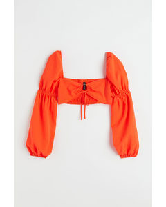 Cropped Bluse Med Ballonærmer Orange