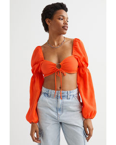 Cropped Bluse Med Ballonærmer Orange