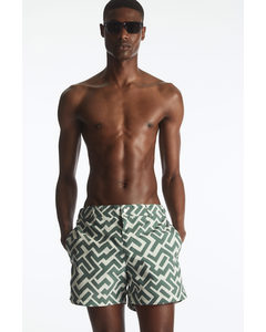 Geometric-print Tailored Swim Shorts Green / White / Geometric