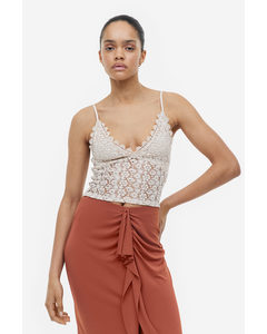 Cropped Lace Top Light Beige